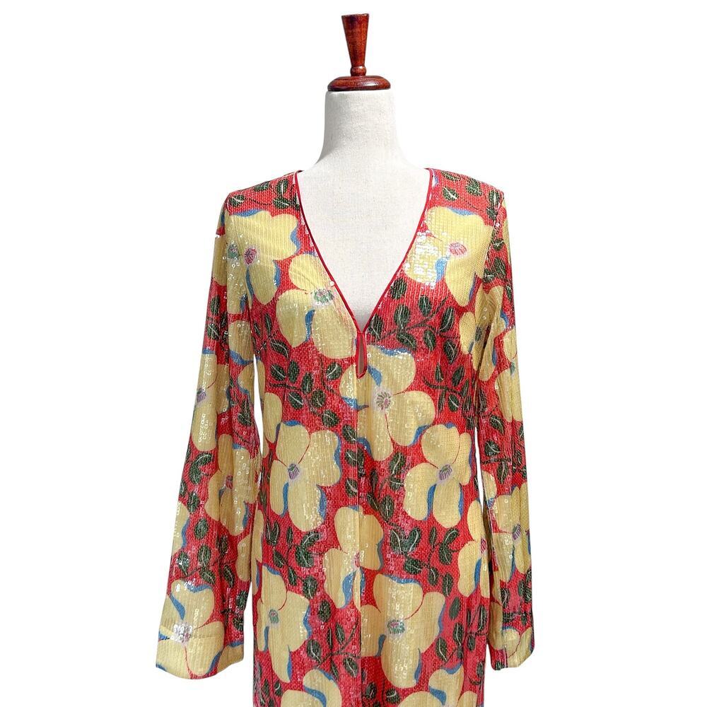 Rhode Size 4 NWT Terry Dress Scarlet Martinique Midi Vacation Boho Sequined - Picture 2 of 10
